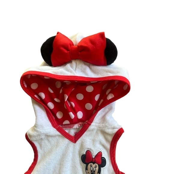 Disney Jr Minnie Mouse swimsuit coverup 18 Mo white red trim hood embroidered - Picture 3 of 7